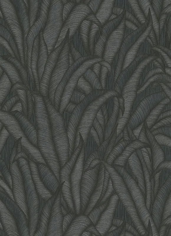 Vinyl tapéta flíz alapon, 3D hatású, fekete Levelek, Metálfényű, 10 méter