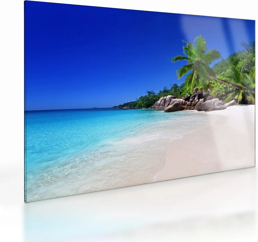 Kép a strandról a Praslin szigeten (üvegen) (70x50 cm)
