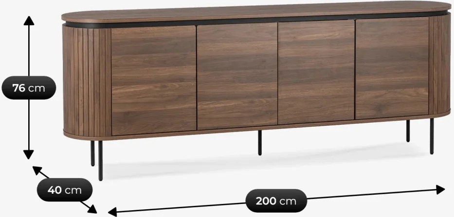 Komód 200 cm, négyajtós kivitelben, dió színben BECK