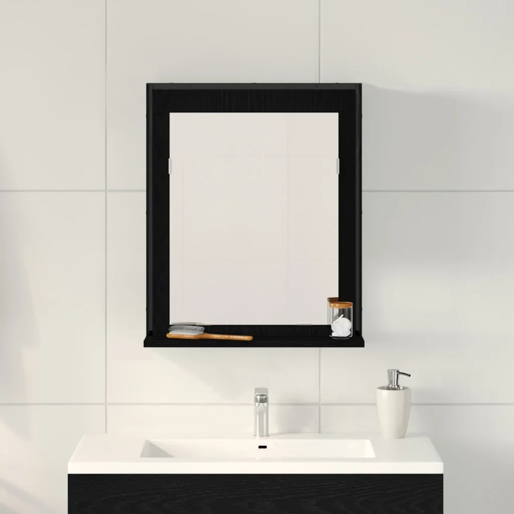 Fürdőszobai Tükör Fekete Tölgy 50x12x60 cm Szerelt Fa