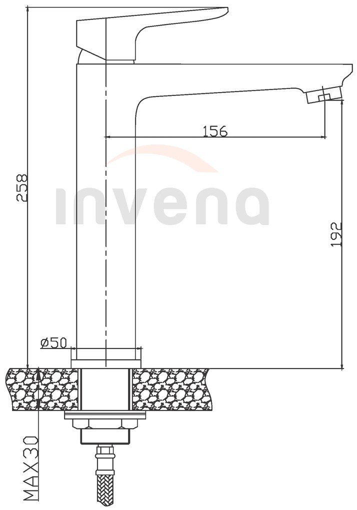 Invena Dokos, magas mosogató csaptelep, króm, INV-BU-19-W01-V