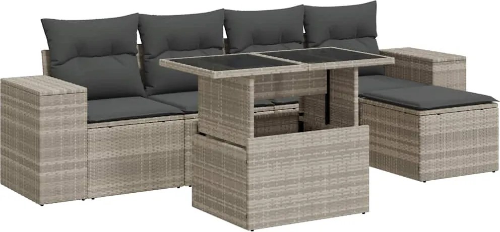 vidaXL 6 részes világosszürke polyrattan kerti ülőgarnitúra párnákkal