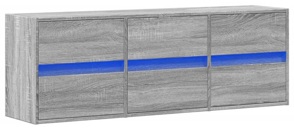 szürke sonoma színű fali TV-szekrény LED-del 130x31x45 cm