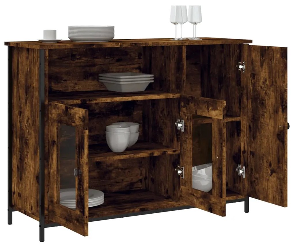 füstös tölgyszínű szerelt fa tálalószekrény 100 x 35 x 75 cm