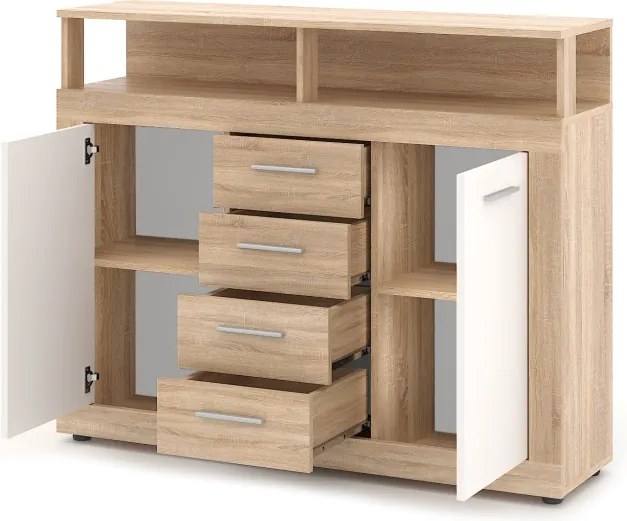 Komód 2 ajtóval és 4 fiókkal Sonoma tölgy / fehér színkombinációban – LUNA MIDI B