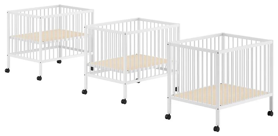 Fehér bükkfa járóka állítható magassággal-gurulós 95x75 cm Dino – Vipack