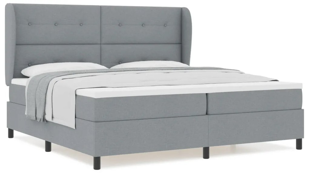 Boxspringágy Mattal - Világosszürke, 200x200 cm, Szövet