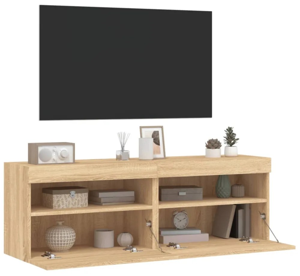 2 db sonoma tölgy színű fali TV-szekrény LED-del 60x30x40 cm