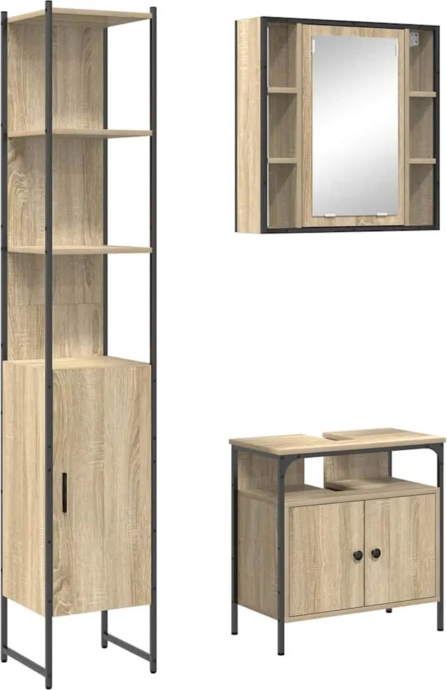 vidaXL Fürdőszoba bútor szett polcokkal 3 pcs Sonoma tölgy Faanyag