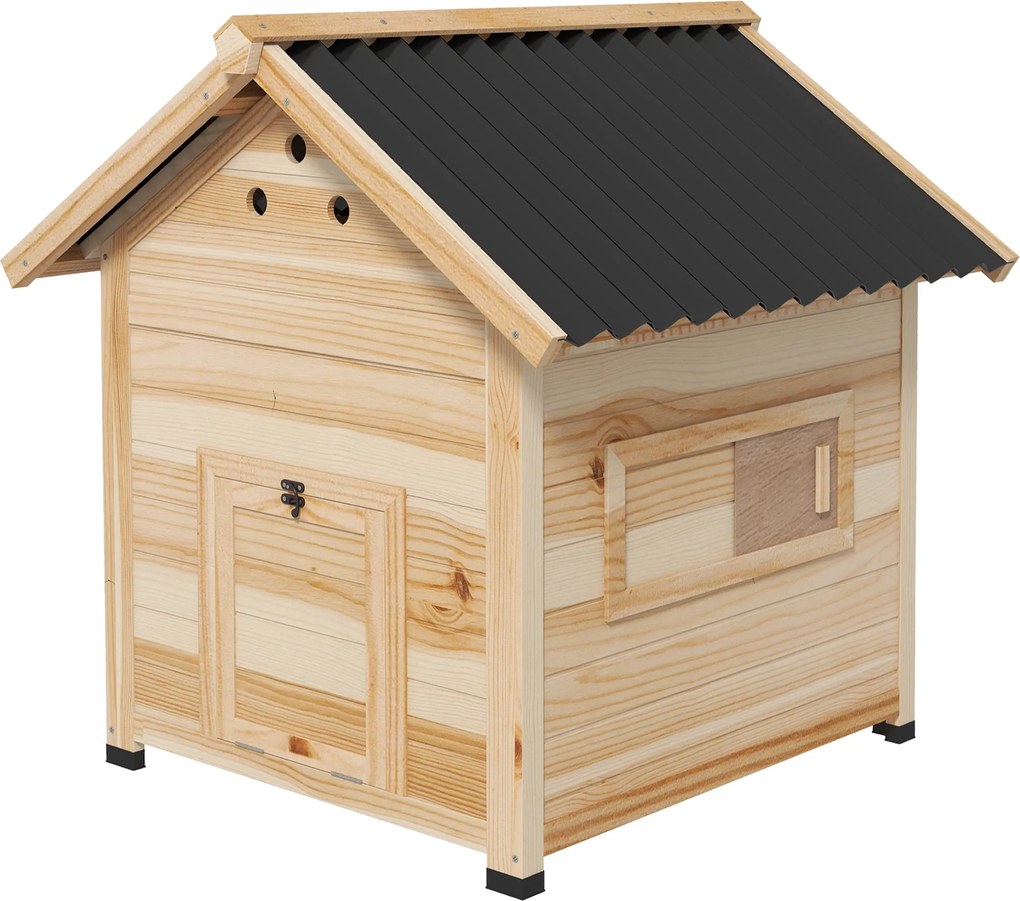 PawHut Fa Kacsa Háza Kacsa Kertész Fenékkel, Kettős Ajtóval, Csirke Kertész Levehető Aljzattal, Lúd Kertész, Csirke Kertész Természetes 78 x 90 x 92 c