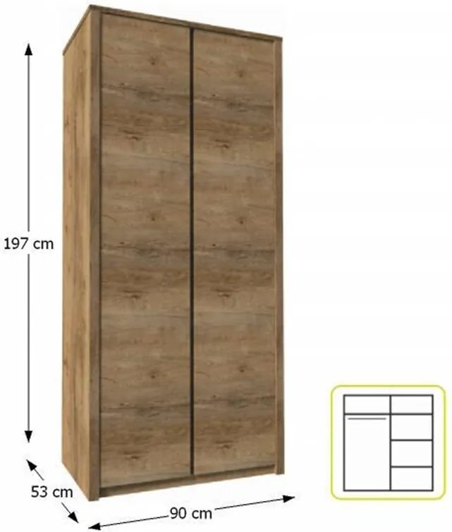 kétajtós szekrény, sötét tölgy lefkas, MONTANA S2D