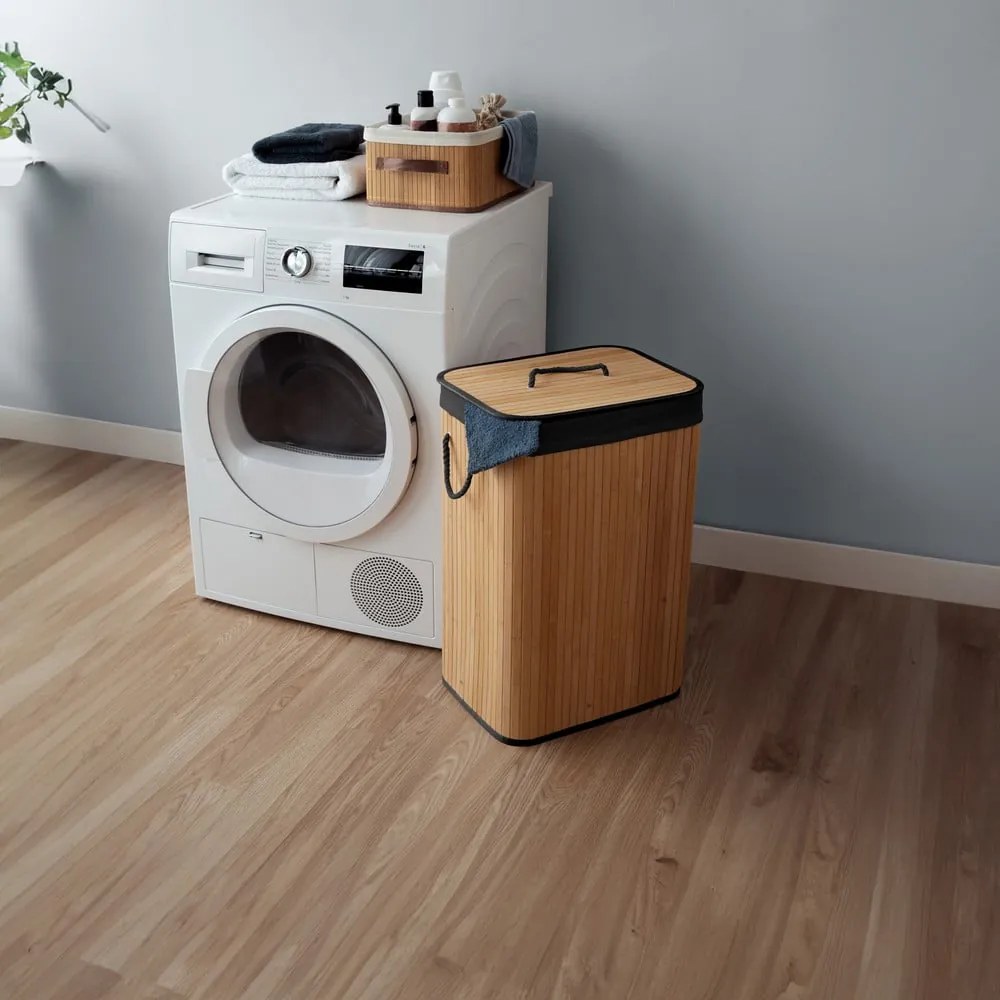 Fekete-natúr színű bambusz szennyeskosár 78 l Bamboo – Compactor