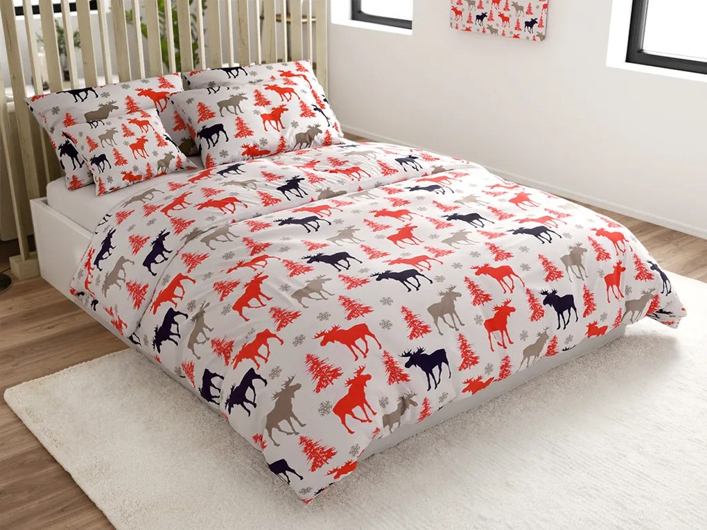 CHRISTMAS MOOSE fehér pamut ágyneműhuzat Ágyneműhuzat mérete: 2 db 70 x 90 cm | 200 x 220 cm