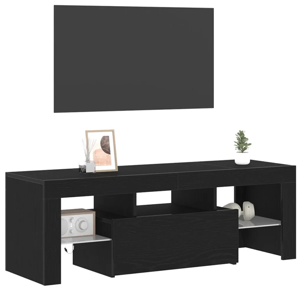 TV szekrény LED fénnyel, fekete tölgy színben, 120x35x40 cm
