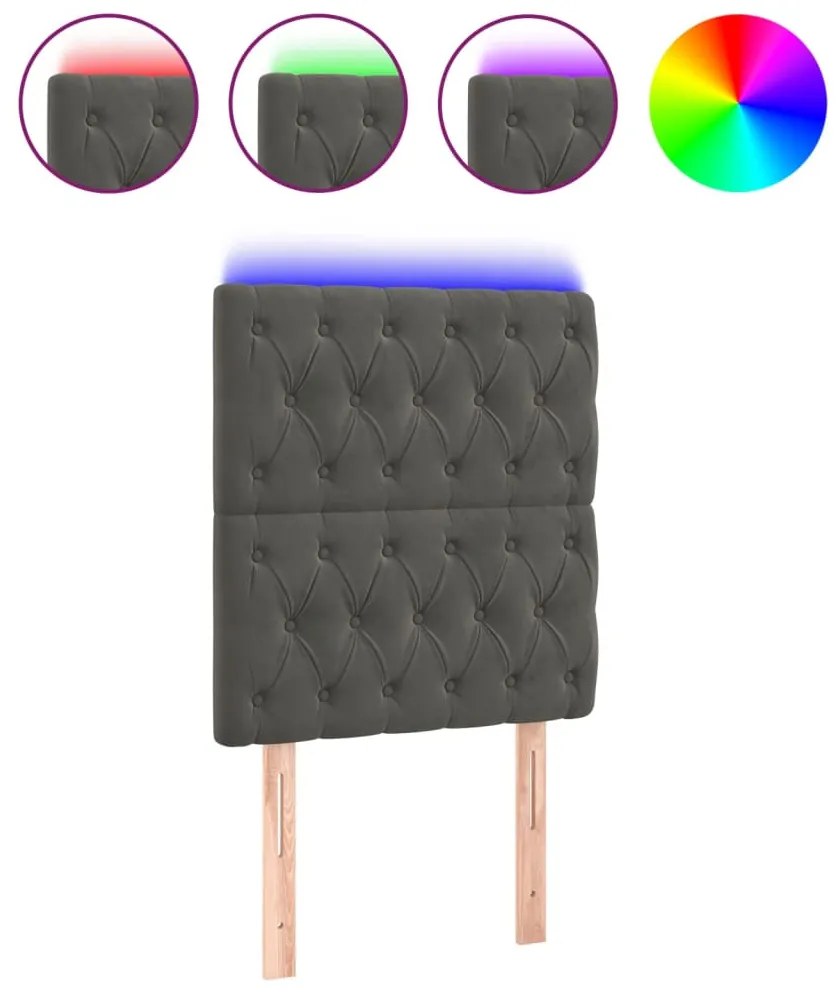 sötétszürke bársony LED-es fejtámla 80x7x118/128 cm