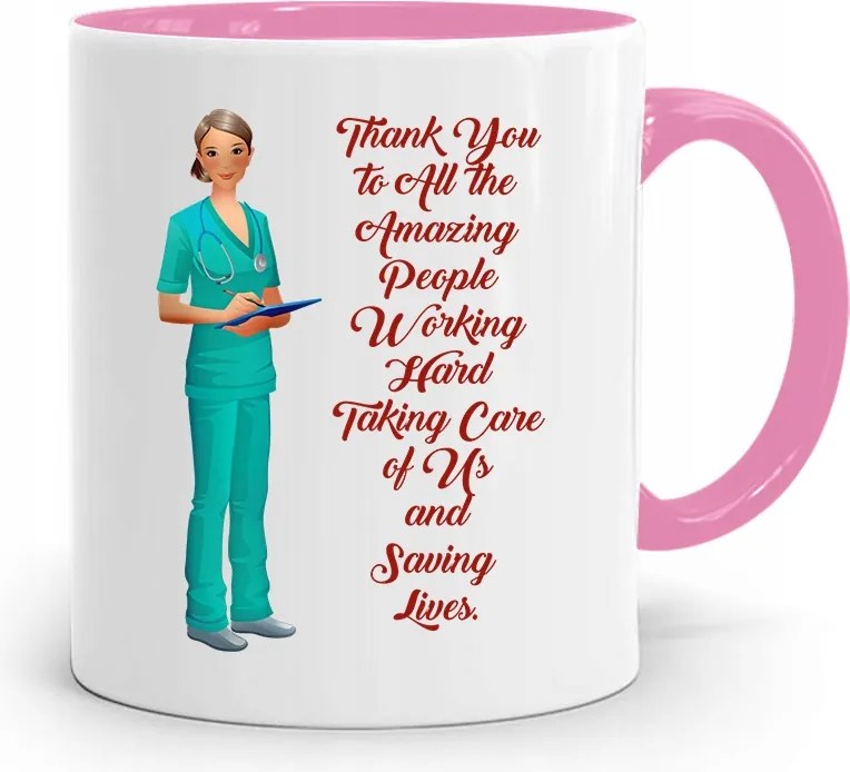 Rózsaszín Bögre Ápolónőnek Thank You To All fényképes nyomtatással