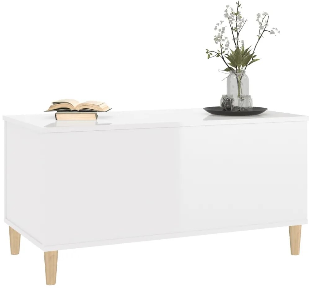 Magasfényű fehér szerelt fa dohányzóasztal 90x44,5x45 cm