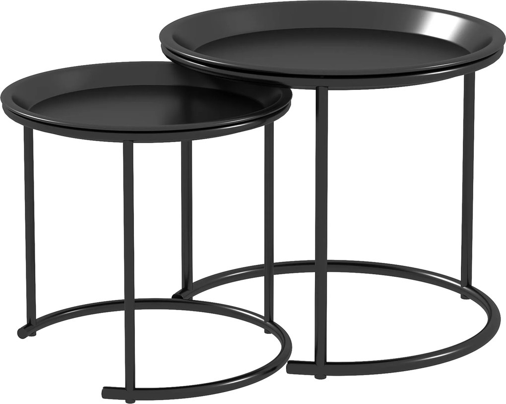 HOMCOM Kerek Fekete Kávézó Asztal 2 Darabos Szett Rakható Nappali Asztal Fényképosztóval | Aosom