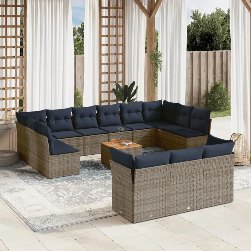 14 részes szürke polyrattan kerti ülőgarnitúra párnákkal