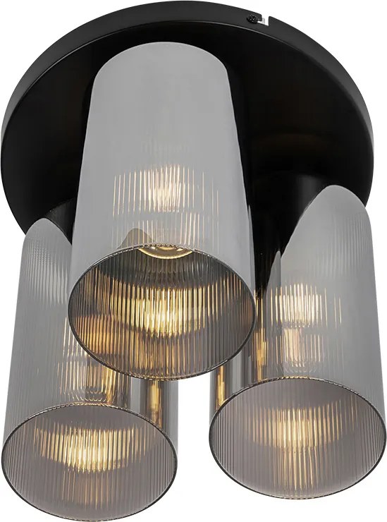 Art Deco mennyezeti lámpa fekete füstüveggel 3-lámpás - Laura