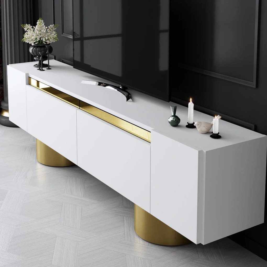 TV szekrény Bohem - White, Gold