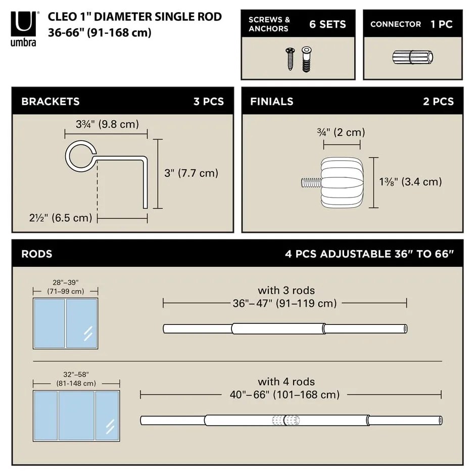 Ezüstszínű acél bővíthető függönykarnis 91 - 168 cm Cleo – Umbra