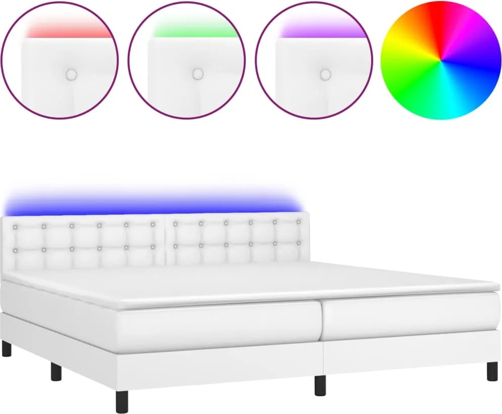 vidaXL fehér műbőr rugós ágy matraccal és LED-del 200x200 cm