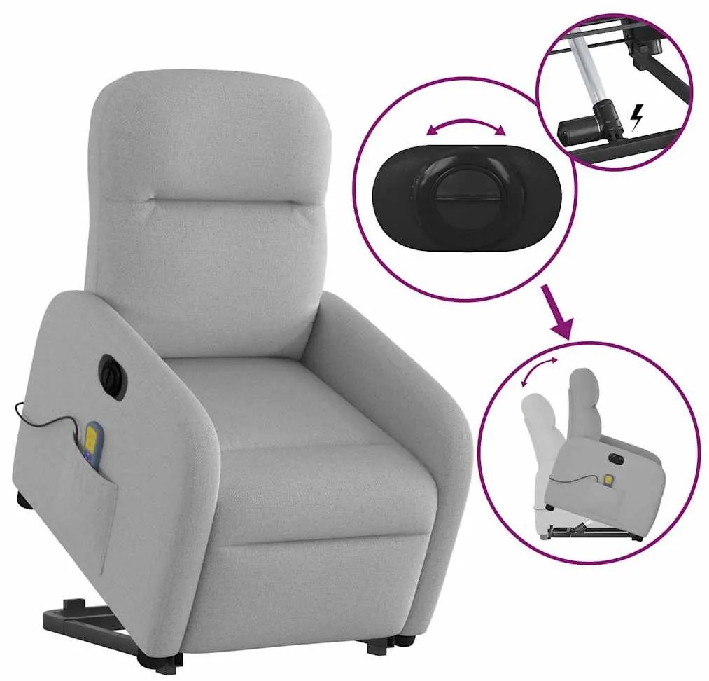vidaXL Elektromos álló masszázsfotel felhőszürke szövet