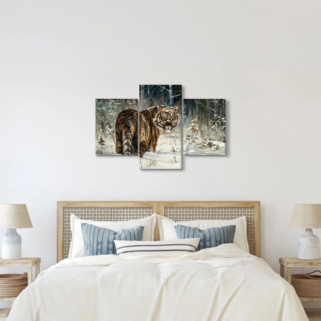 Kép - tigris a havas erdőben, olajfestmény (90x60 cm)