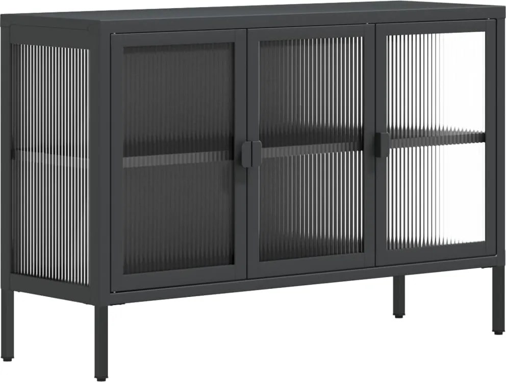 vidaXL fekete üveg és acél tálalószekrény 105 x 35 x 70 cm