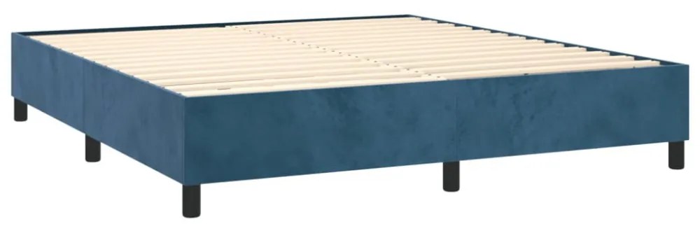 sötétkék bársony rugós és LED-es ágy matraccal 180x200 cm