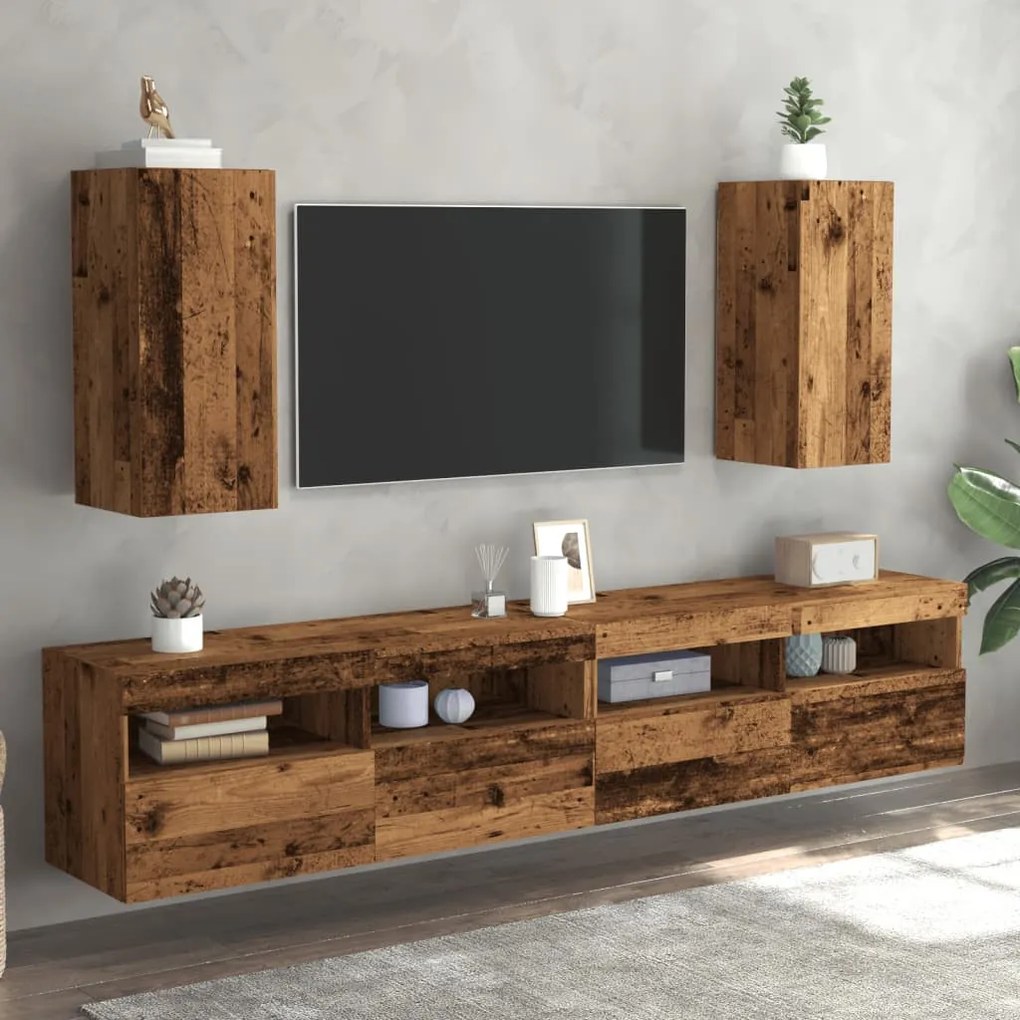 2 db antik fa színű szerelt fa TV-szekrény 30,5 x 30 x 60 cm
