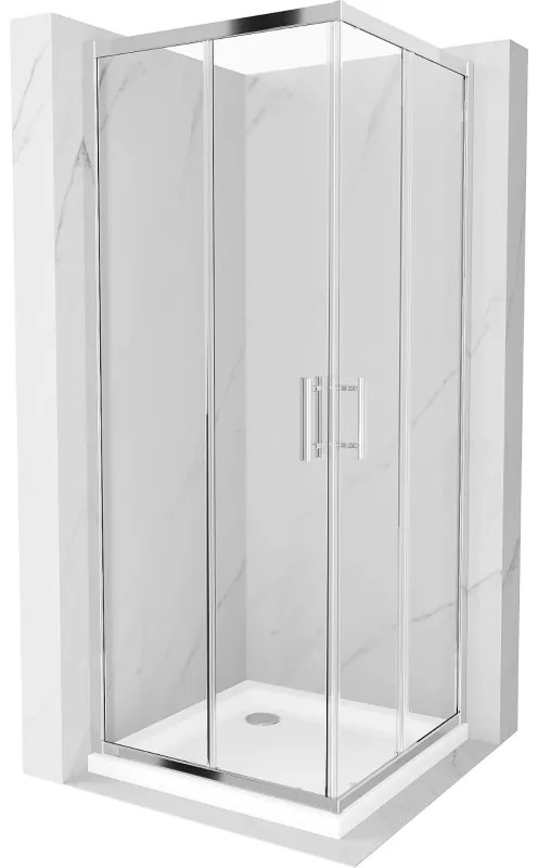 Mexen Rio négyzet alakú zuhanykabin 90 x 90 cm, átlátszó, króm + Flat zuhanytálca, fehér - 860-090-090-01-00-4010