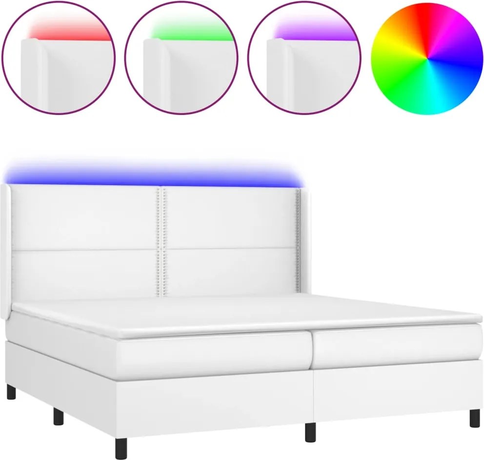 vidaXL fehér műbőr rugós ágy matraccal és LED-del 200x200 cm