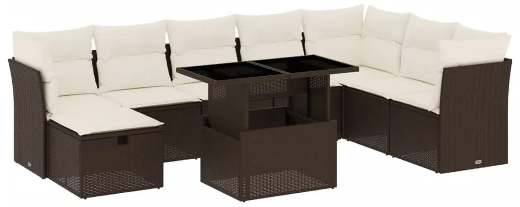 9 részes barna polyrattan kerti ülőgarnitúra párnákkal