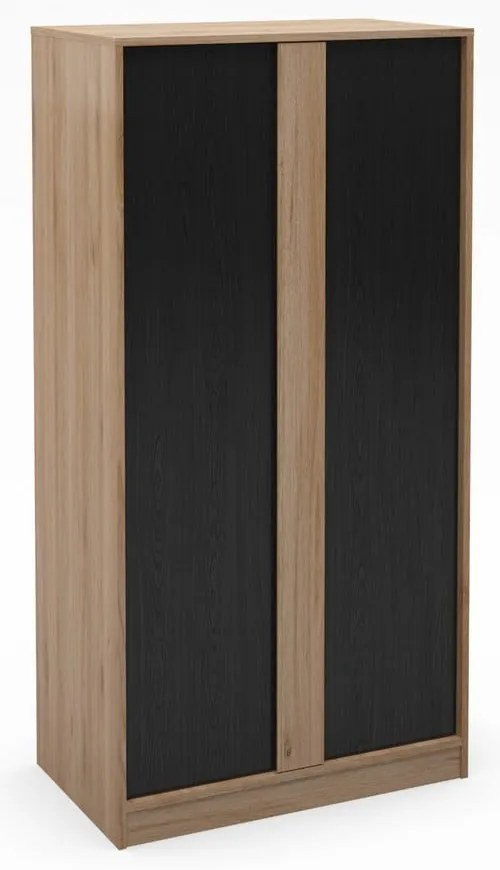 Fekete-natúr színű ruhásszekrény tölgyfa dekorral 90x180x53 cm Dennis – Marckeric