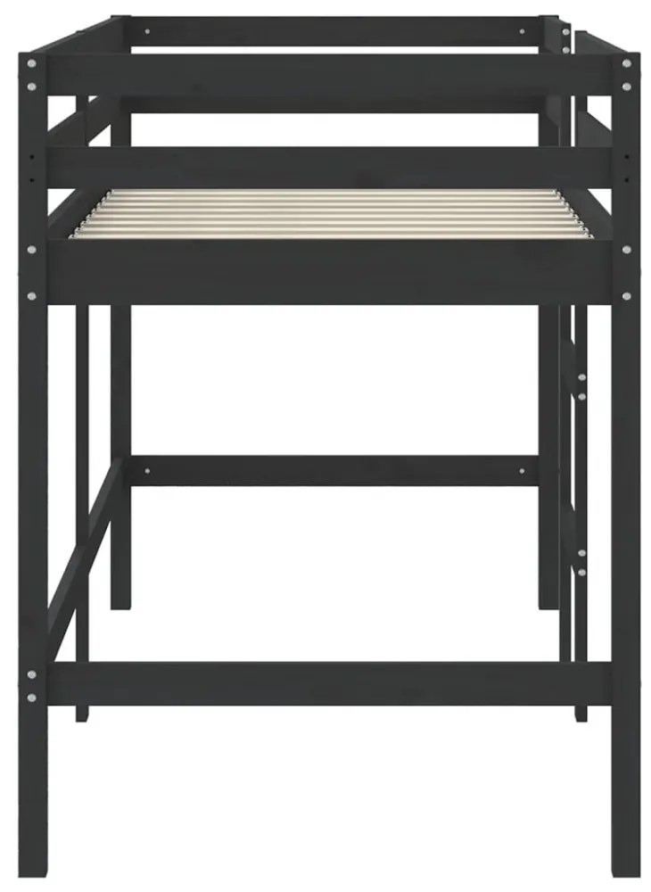 fekete tömör fenyőfa gyerek galériaágy létrával 80 x 200 cm