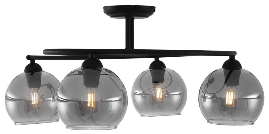 Modern mennyezeti lámpa fekete füstüveggel 4-lámpás - Alanis