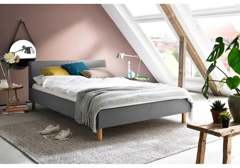 Világosszürke kárpitozott egyszemélyes ágy 120x200 cm Lena – Meise Möbel