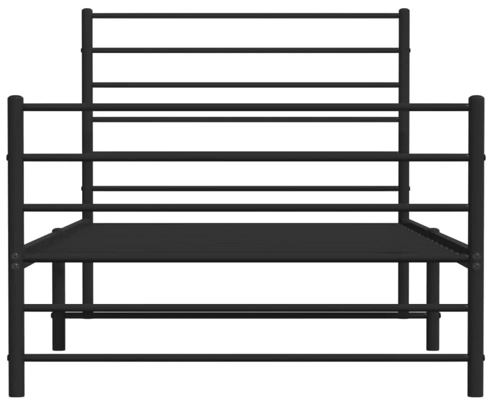 fekete fém ágykeret fej- és lábtámlával 90 x 200 cm