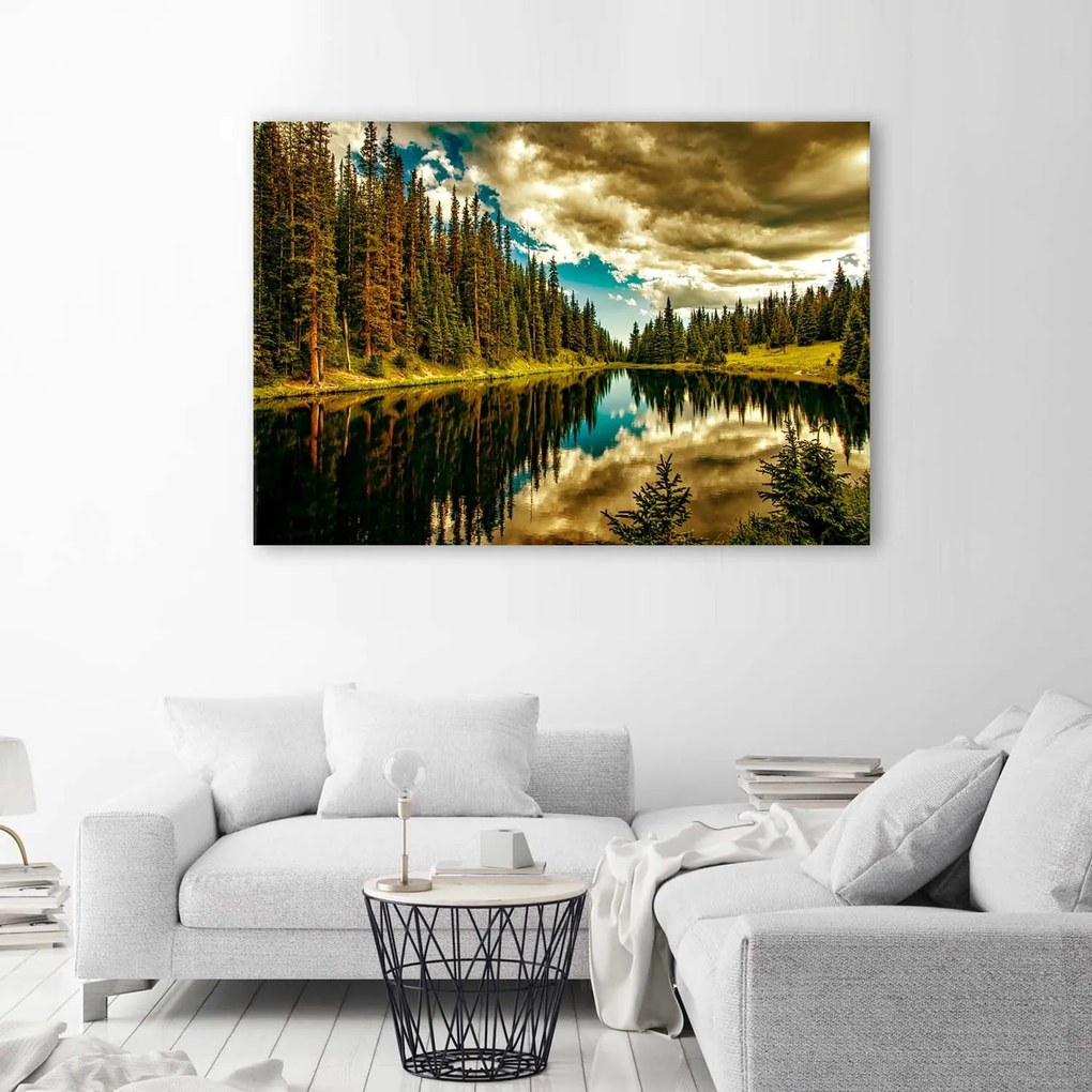 Gario Vászonkép Erdő a hegyi tónál Méret: 120 x 80 cm
