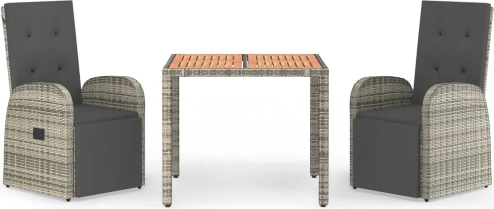 vidaXL 3 részes szürke polyrattan kerti étkezőgarnitúra párnával
