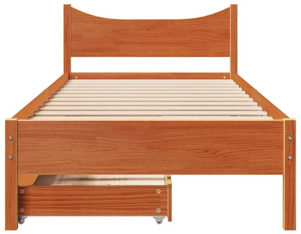 vidaXL viaszbarna tömör fenyőfa ágykeret fiókokkal 75 x 190 cm