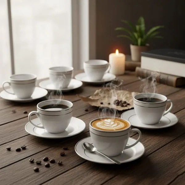 Porcelán kávéscsésze aljjal 230 ml - 6 személyes készlet díszdobozban