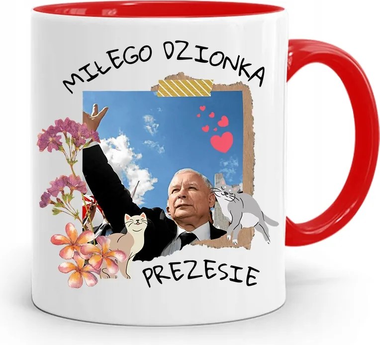 Piros Vicces Bögre Jaroslaw Kaczynski fényképes nyomattal