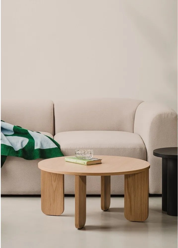 Fekete kerek dohányzóasztal tölgyfa dekoros asztallappal ø 75 cm Kuvu – noo.ma