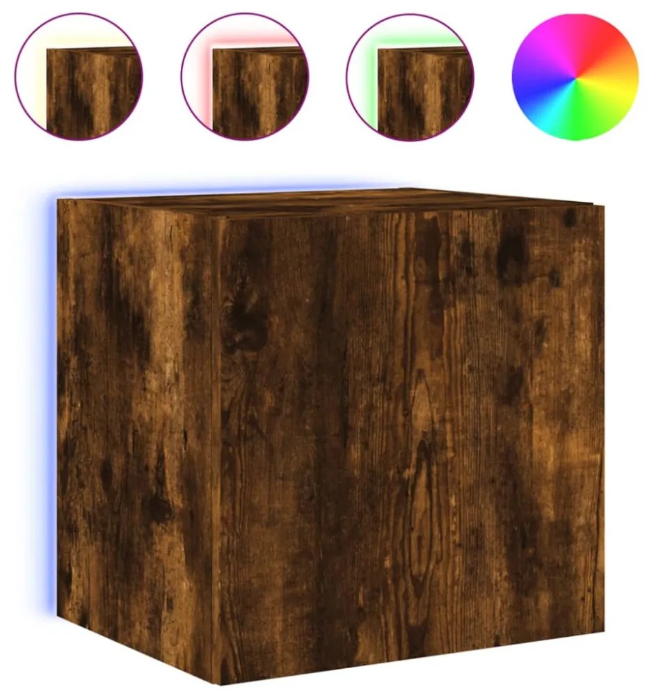 2 db füstös tölgy fali TV-szekrény LED-ekkel 40,5x35x40 cm