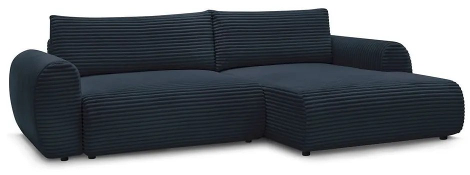 Sötétkék kordbársony kinyitható sarokkanapé (jobb oldali) Lucien – Bobochic Paris