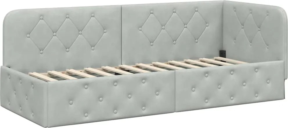 vidaXL Sarokágy keret fejtámlával Világosszürke 80 x 200 cm Bársony