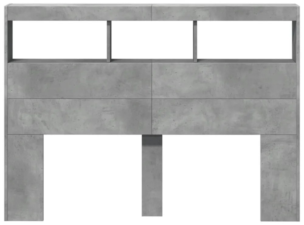 betonszürke áthidalószekrény LED-világítással 140 x 17 x 102 cm